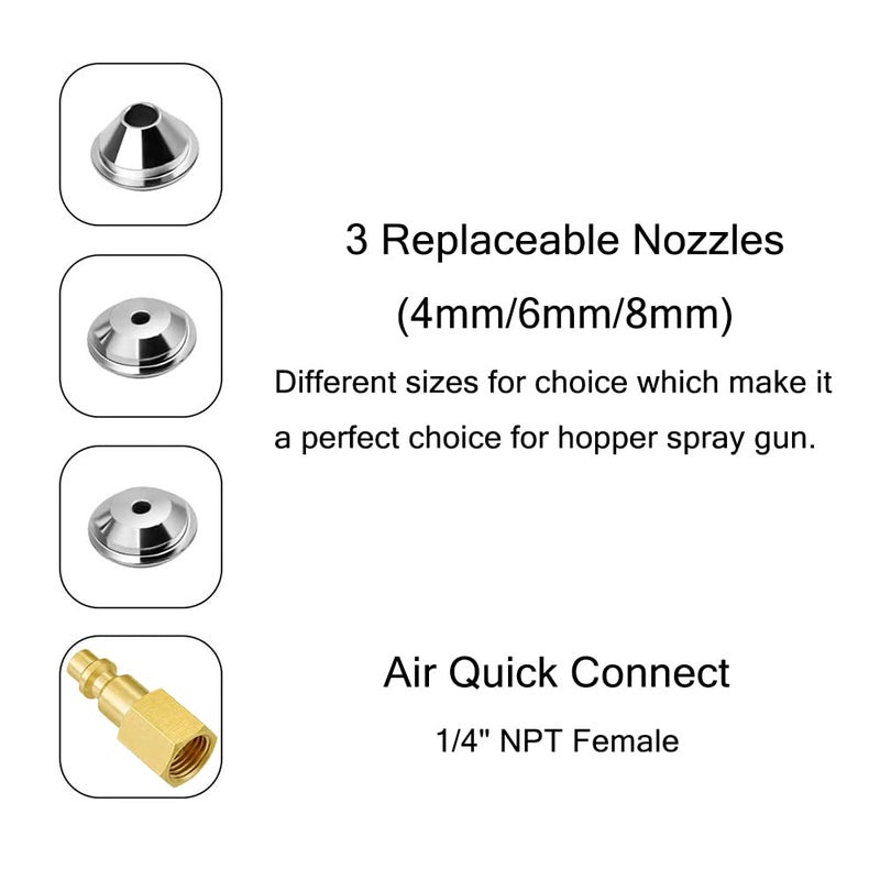 Joywayus مسدس رش الطلاء Joywayus Air Hopper برأس 4.0 مم/6.0 مم/8.0 مم لرسم الجدران الجافة، أصفر، 0.79 جالون (3 ل) مستقيم - Image 3